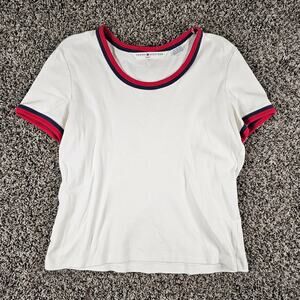 Vtg Y2K Tommy Hilfiger Jeans Womens Sz XL Short Sleeve T Shirt Red White Blue